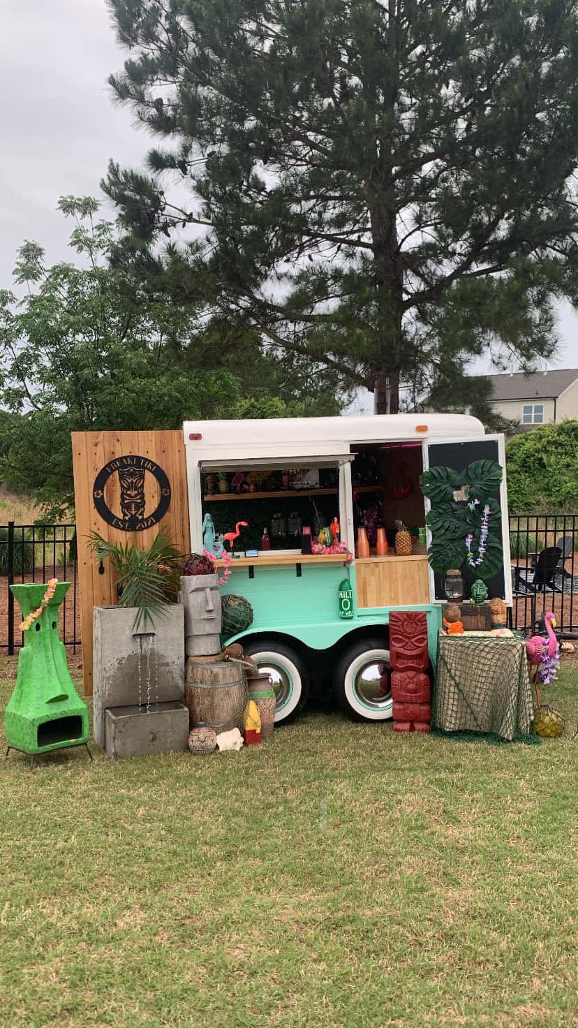 Tropical tiki bar setup